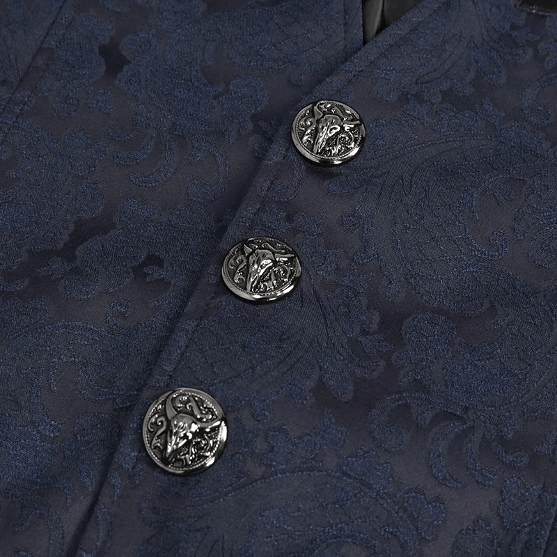 Male Blue and Black Gothic Tailed Waistcoat / Elegant Men's Waistcoats with Engraved Buckle on Back