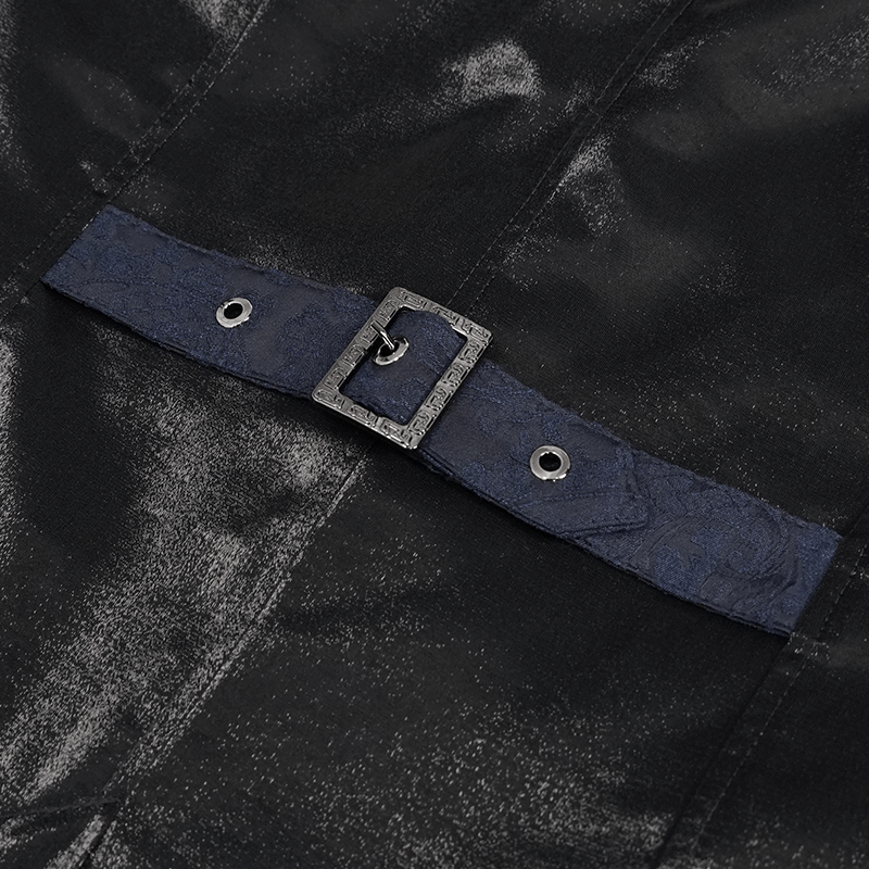 Male Blue and Black Gothic Tailed Waistcoat / Elegant Men's Waistcoats with Engraved Buckle on Back