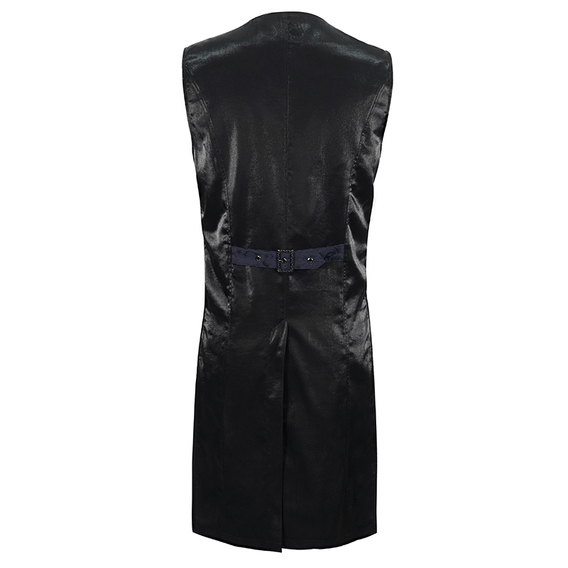 Male Blue and Black Gothic Tailed Waistcoat / Elegant Men's Waistcoats with Engraved Buckle on Back