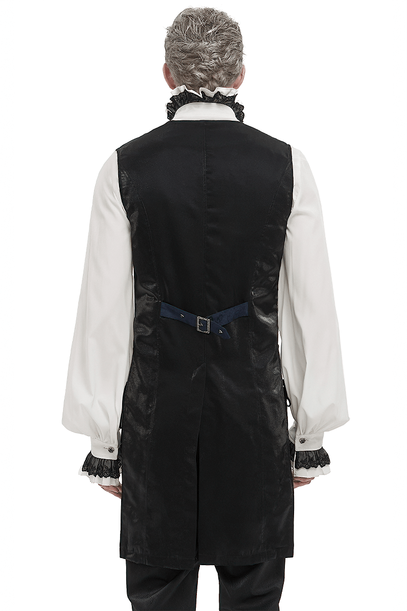 Male Blue and Black Gothic Tailed Waistcoat / Elegant Men's Waistcoats with Engraved Buckle on Back