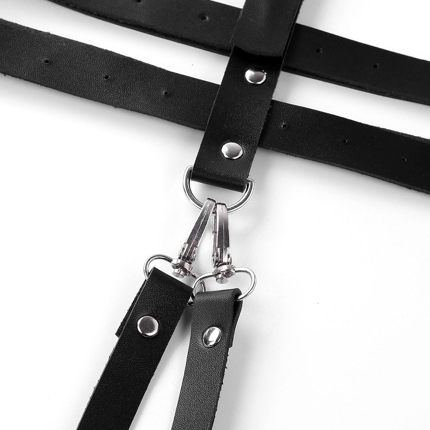 Male Body Harness / Faux Leather Body Chest Harness Costumes with O-rings Buttons / Gothic Bondage
