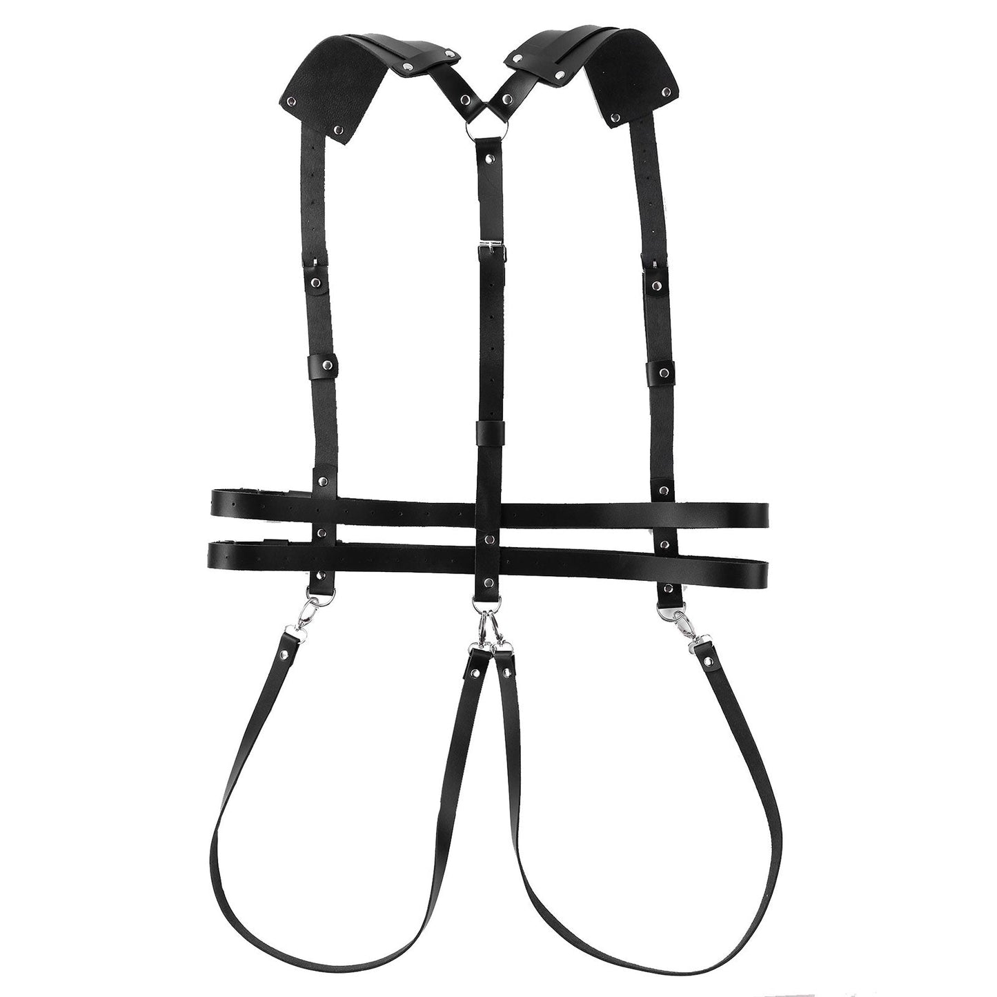 Male Body Harness / Faux Leather Body Chest Harness Costumes with O-rings Buttons / Gothic Bondage