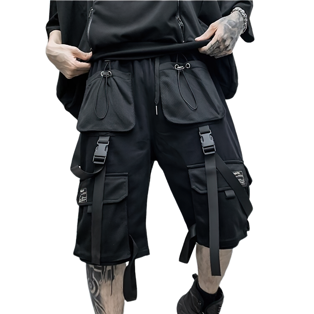 Male Cotton Loose Shorts with Big Pockets / Cool Breathable Shorts For Men With Ribbons