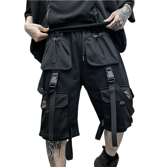 Male Cotton Loose Shorts with Big Pockets / Cool Breathable Shorts For Men With Ribbons