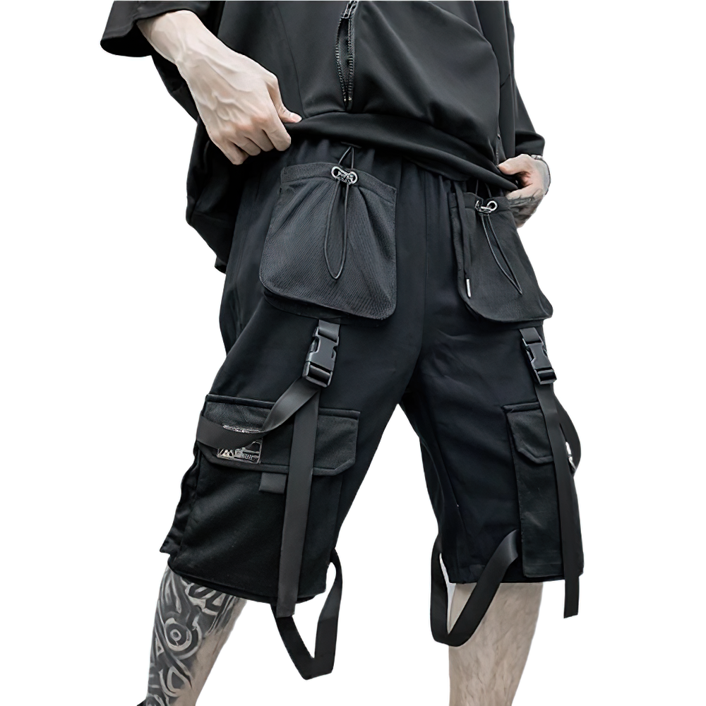 Male Cotton Loose Shorts with Big Pockets / Cool Breathable Shorts For Men With Ribbons