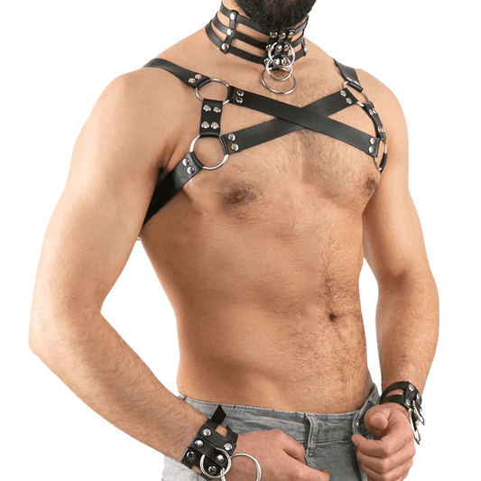 Male Fetish Adjustable Body Harness / Gothic PU Leather Belts for Men / Punk BDSM Accessories