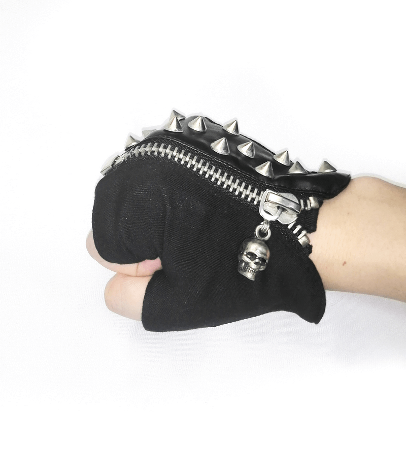 Male Fingerless Short Gloves in Punk Style / Motorcycle Metal Spikes Gloves for Men