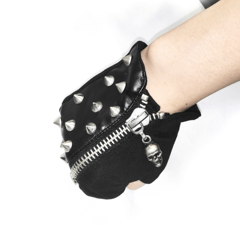 Male Fingerless Short Gloves in Punk Style / Motorcycle Metal Spikes Gloves for Men
