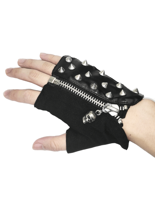 Male Fingerless Short Gloves in Punk Style / Motorcycle Metal Spikes Gloves for Men