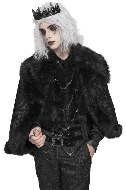Male Gothic Cape with Faux Fur Collar and Hem Trim