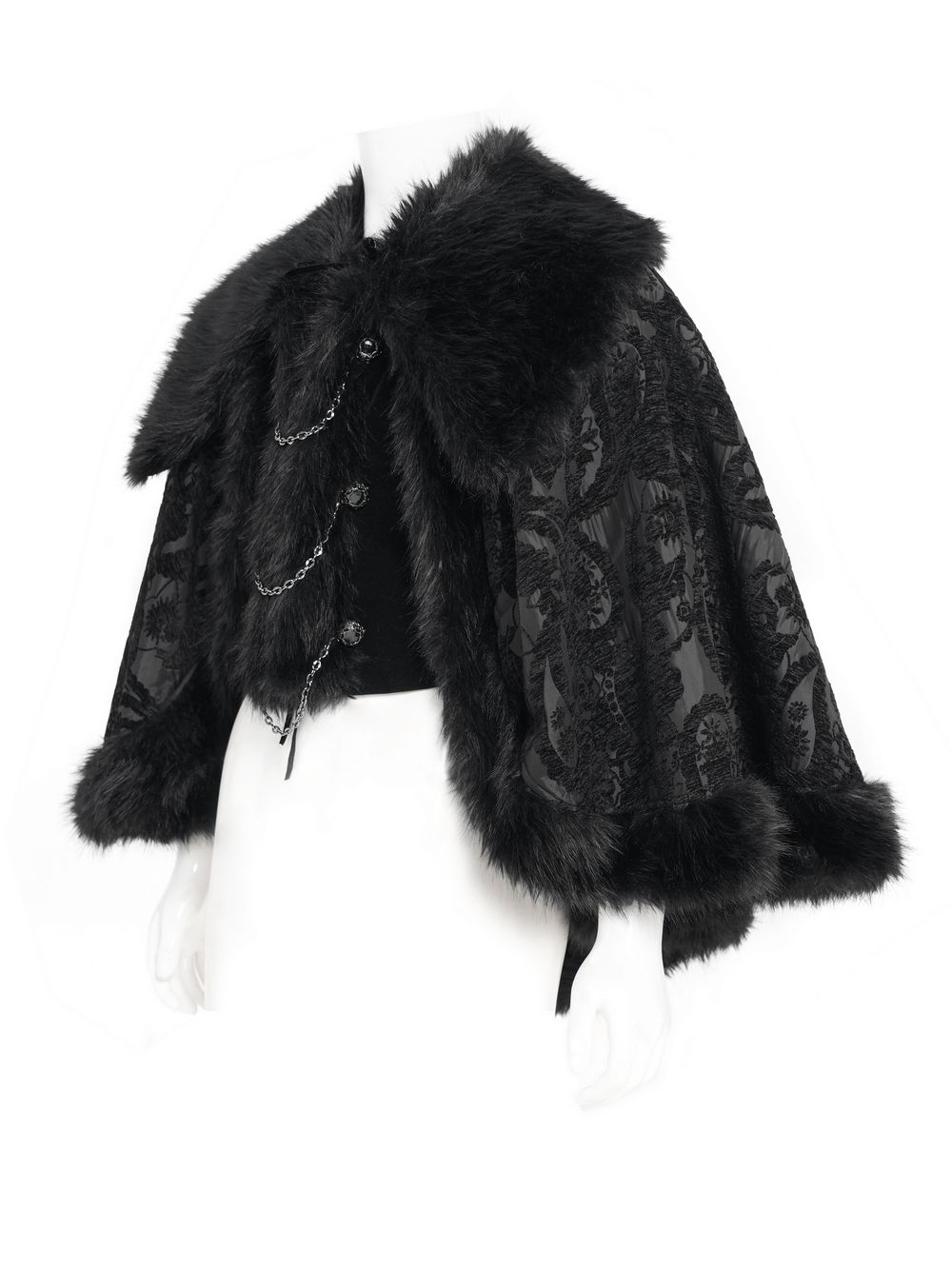 Male Gothic Cape with Faux Fur Collar and Hem Trim