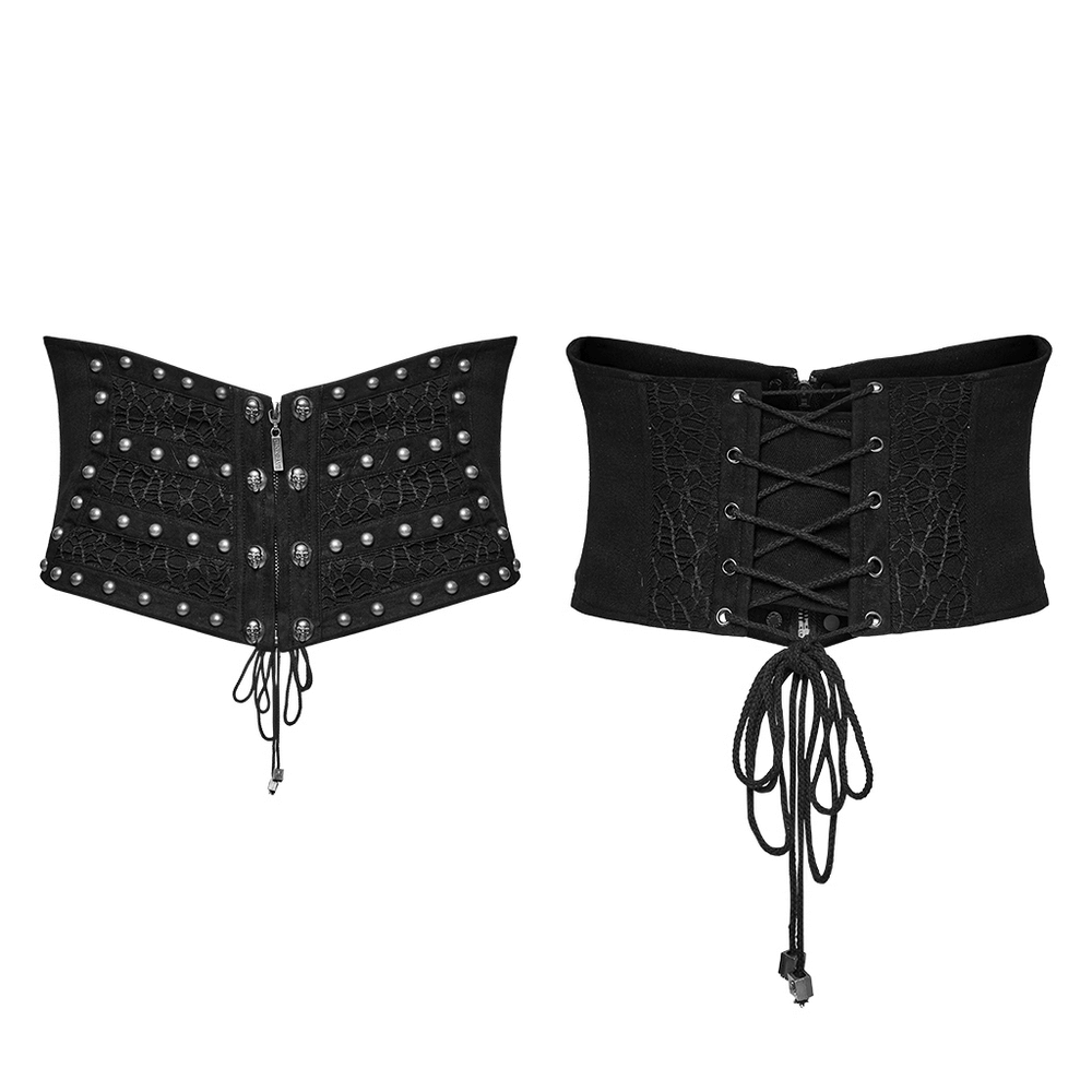 Male Gothic Corset Belt with Rivets and Lace-Up Back