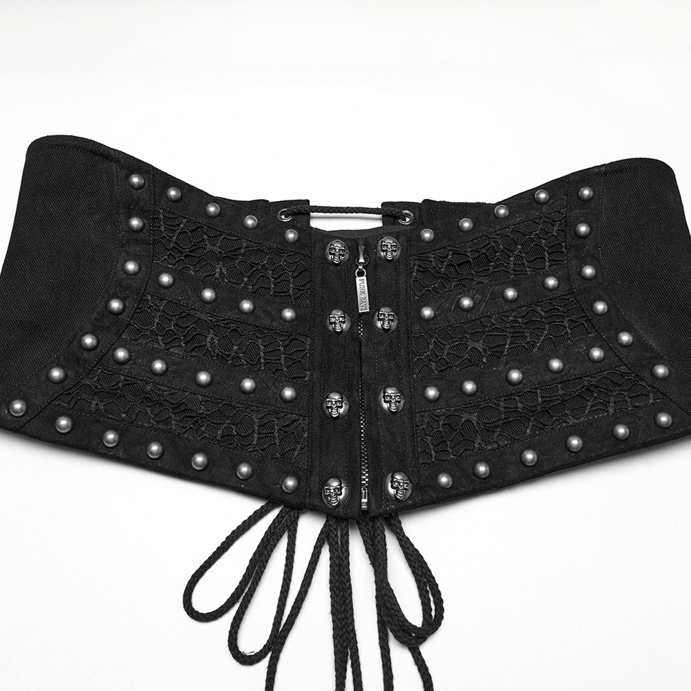 Male Gothic Corset Belt with Rivets and Lace-Up Back