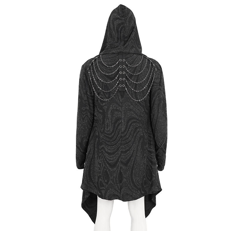 Male Gothic Irregular Hooded Coat with Multi-chain on Back