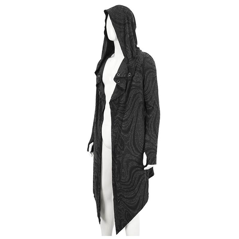 Male Gothic Irregular Hooded Coat with Multi-chain on Back