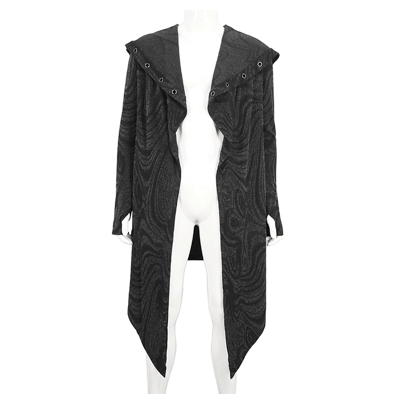 Male Gothic Irregular Hooded Coat with Multi-chain on Back