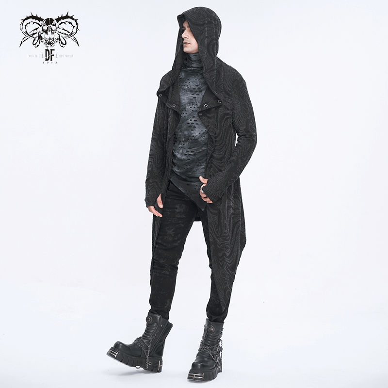 Male Gothic Irregular Hooded Coat with Multi-chain on Back
