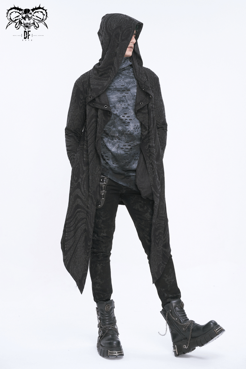 Male Gothic Irregular Hooded Coat with Multi-chain on Back