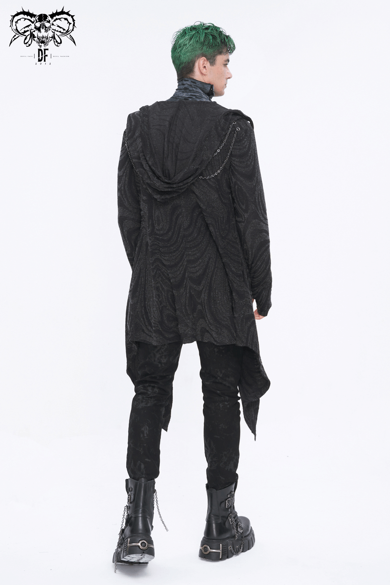 Male Gothic Irregular Hooded Coat with Multi-chain on Back