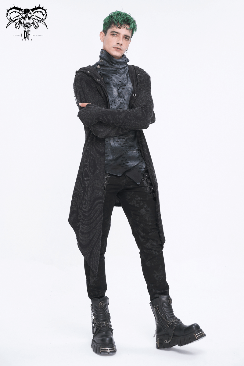 Male Gothic Irregular Hooded Coat with Multi-chain on Back