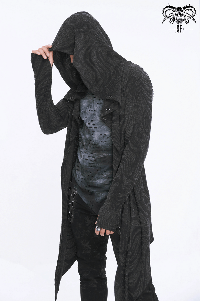 Male Gothic Irregular Hooded Coat with Multi-chain on Back
