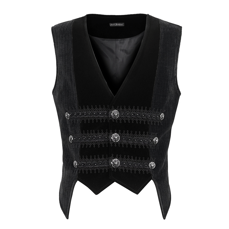 Male Gothic Velvet Irregular Waistcoat with Lace and Buttons