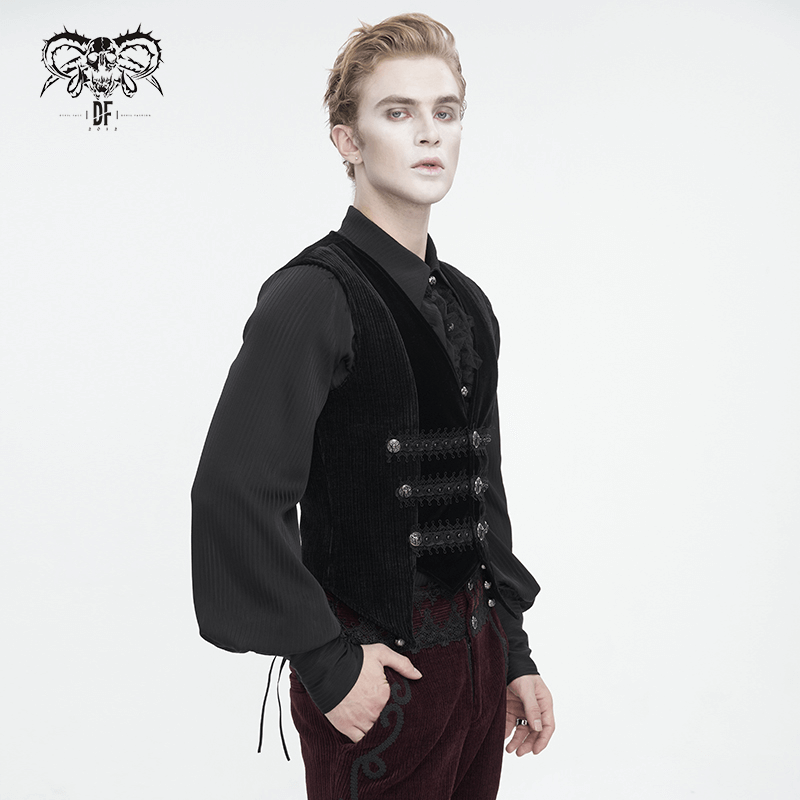 Male Gothic Velvet Irregular Waistcoat with Lace and Buttons