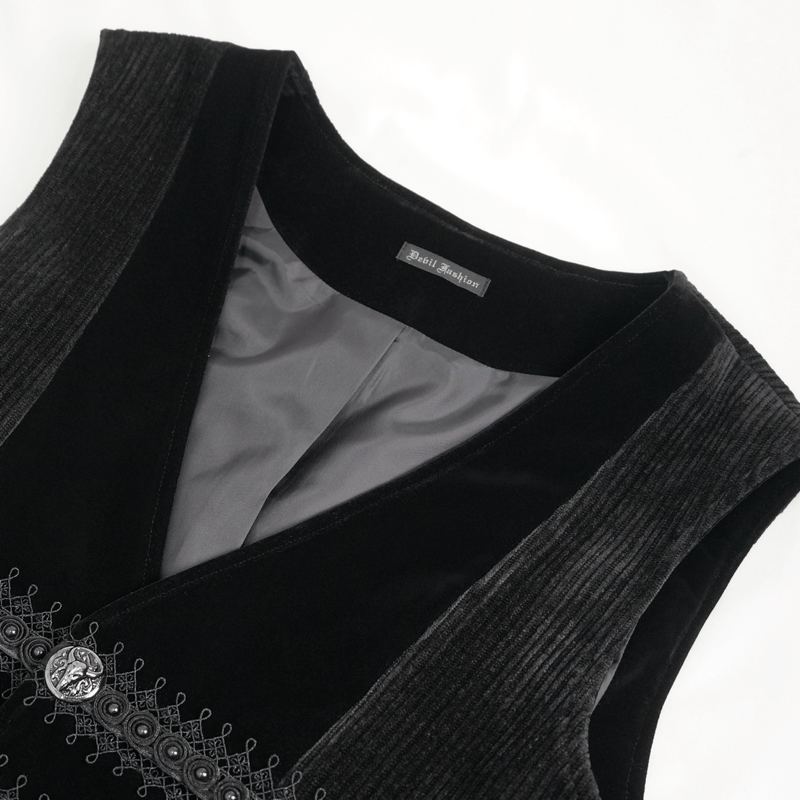 Male Gothic Velvet Irregular Waistcoat with Lace and Buttons