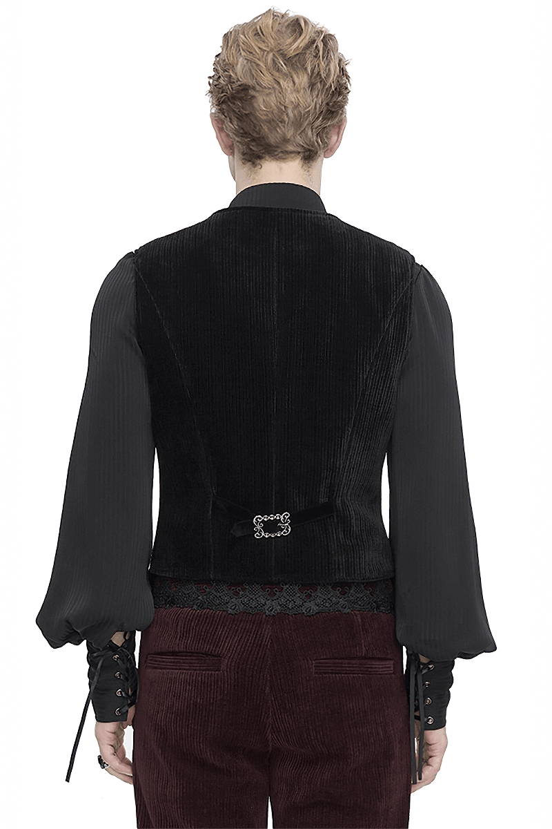 Male Gothic Velvet Irregular Waistcoat with Lace and Buttons