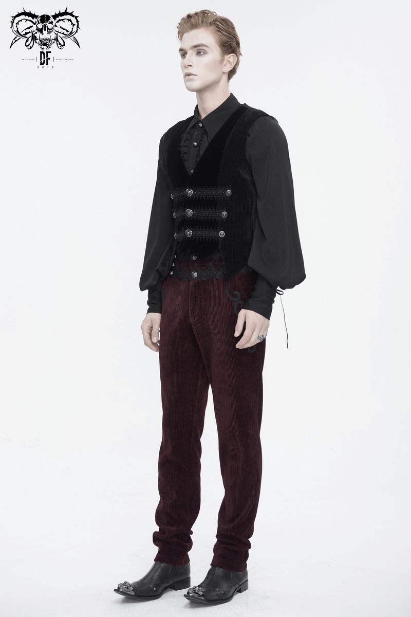 Male Gothic Velvet Irregular Waistcoat with Lace and Buttons