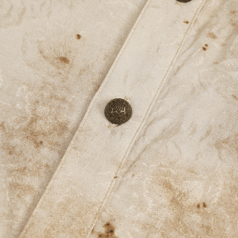 Male Lantern Sleeved Stand Collar Distressed Shirt with Necktie