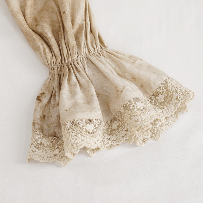 Male Lantern Sleeved Stand Collar Distressed Shirt with Necktie