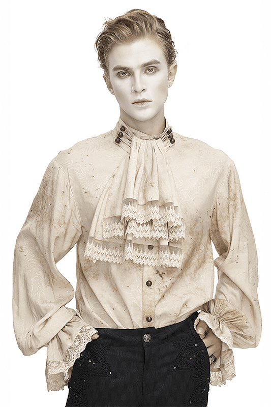 Male Lantern Sleeved Stand Collar Distressed Shirt with Necktie