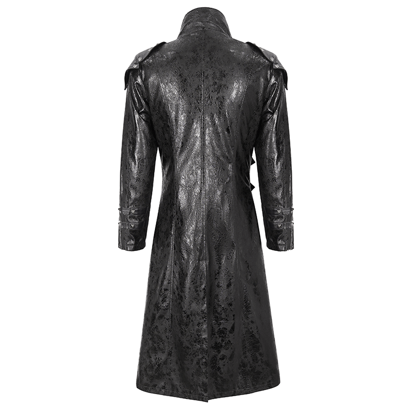 Male Punk Stand Collar Multi-buckle Faux Leather Coat