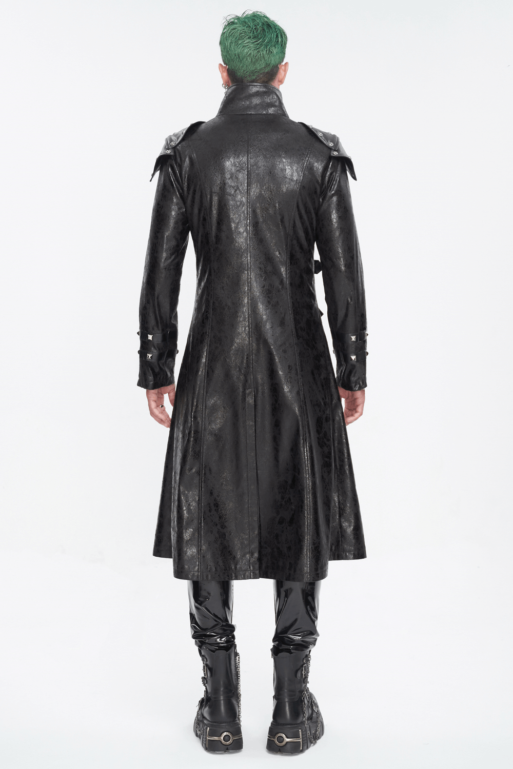 Male Punk Stand Collar Multi-buckle Faux Leather Coat