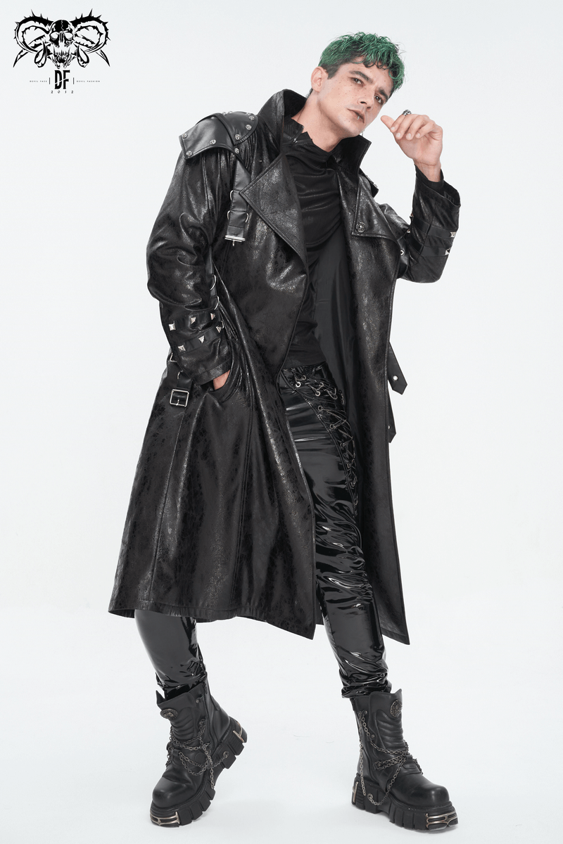 Male Punk Stand Collar Multi-buckle Faux Leather Coat