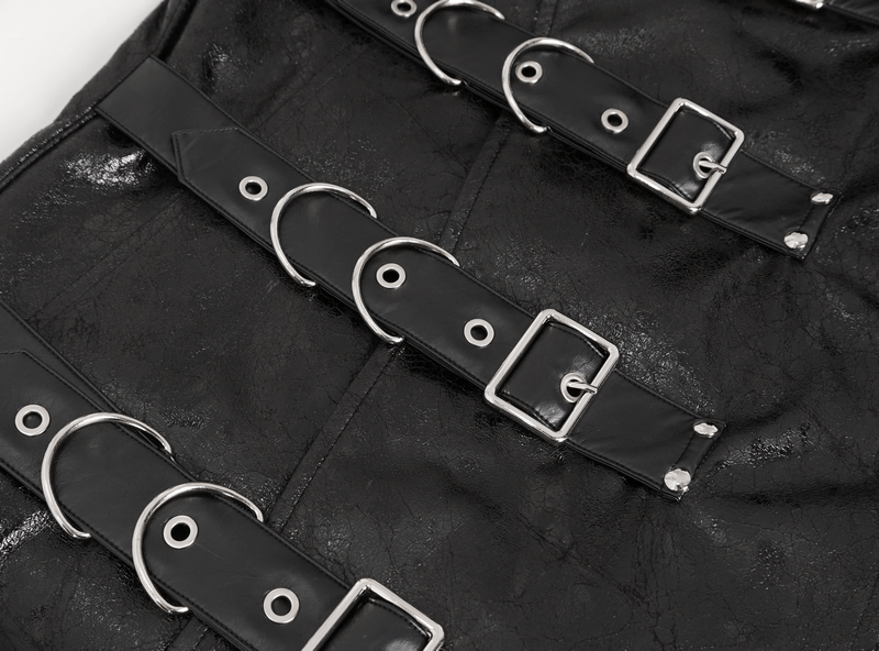 Male Punk Stand Collar Multi-buckle Faux Leather Coat