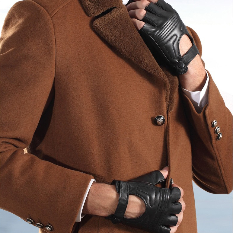 Male Real Leather Fingerless Gloves / Tactics Gloves of Sheepskin in Punk Style