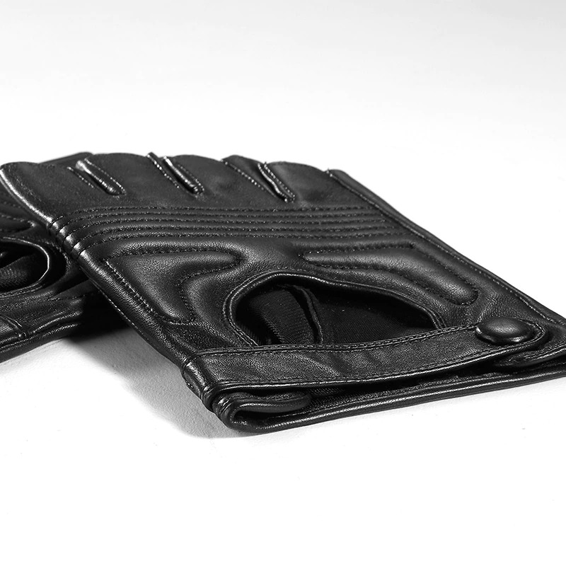 Male Real Leather Fingerless Gloves / Tactics Gloves of Sheepskin in Punk Style