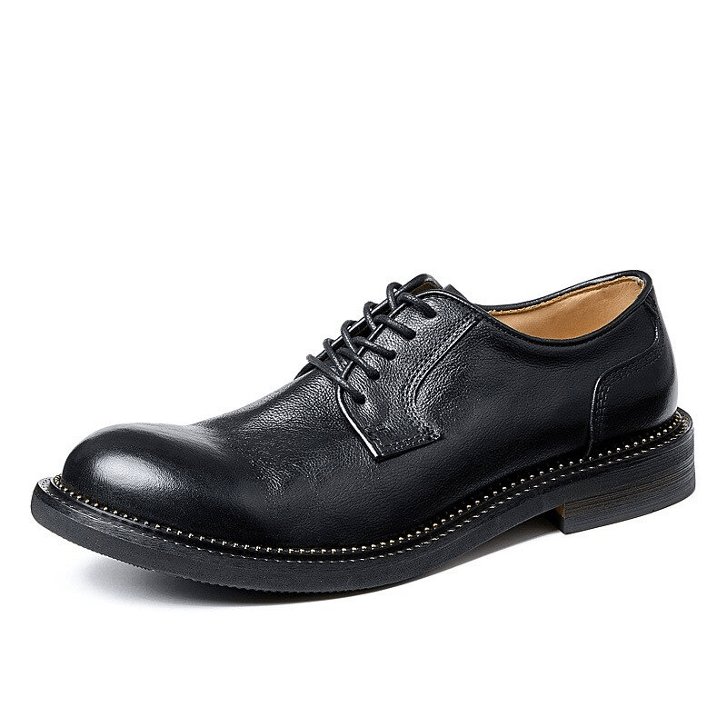 Male Retro Elegant Leather Shoes / Soft Lace-up Round Toe Oxfords / Casual Men's Footwear