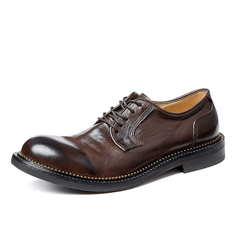 Male Retro Elegant Leather Shoes / Soft Lace-up Round Toe Oxfords / Casual Men's Footwear
