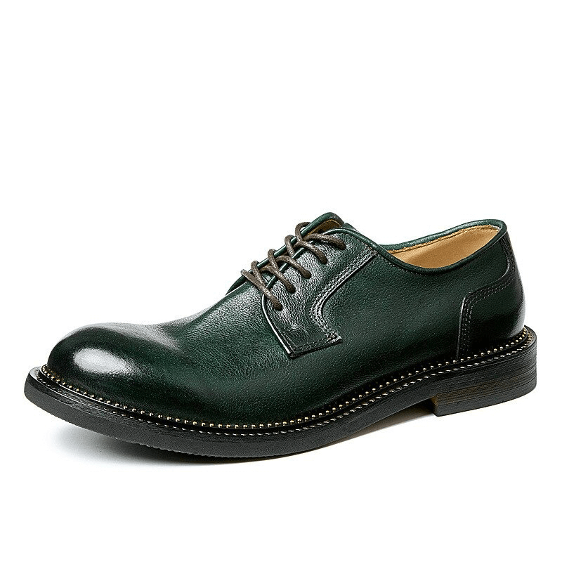 Male Retro Elegant Leather Shoes / Soft Lace-up Round Toe Oxfords / Casual Men's Footwear