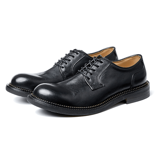 Male Retro Elegant Leather Shoes / Soft Lace-up Round Toe Oxfords / Casual Men's Footwear