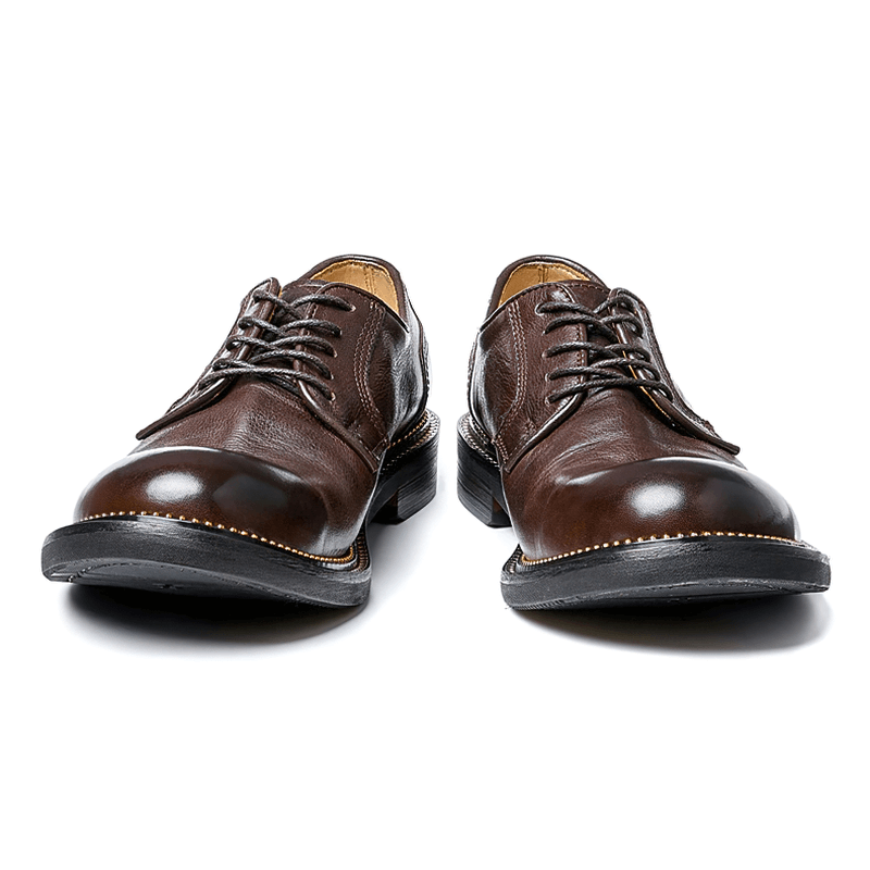 Male Retro Elegant Leather Shoes / Soft Lace-up Round Toe Oxfords / Casual Men's Footwear