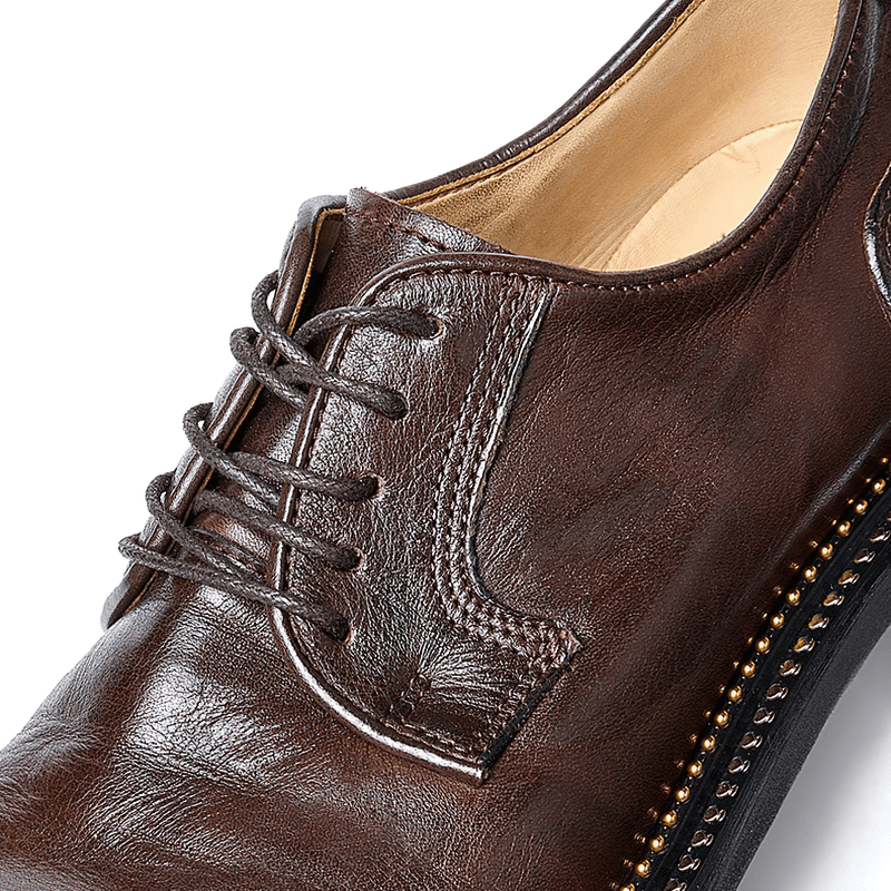 Male Retro Elegant Leather Shoes / Soft Lace-up Round Toe Oxfords / Casual Men's Footwear