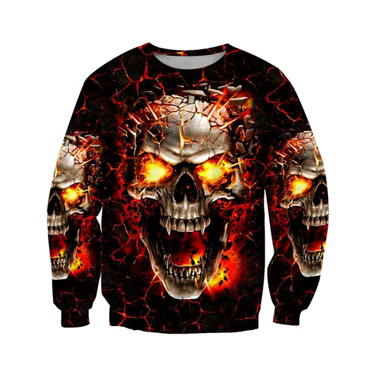 Male Rock Style Sweatshirt with 3D print of Fire Skull / Alternative Apparel Fashion for Men