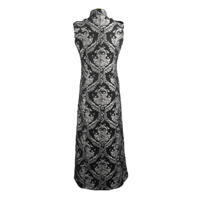 Men's Gothic Silver Embroidered Long Sleeveless Coat