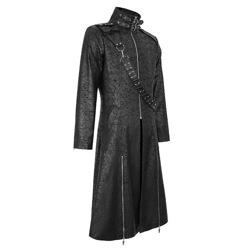 Male Stand Collar Split Coat with Detachable Crossbody Strap / Fashion Long Trench Coat for Men