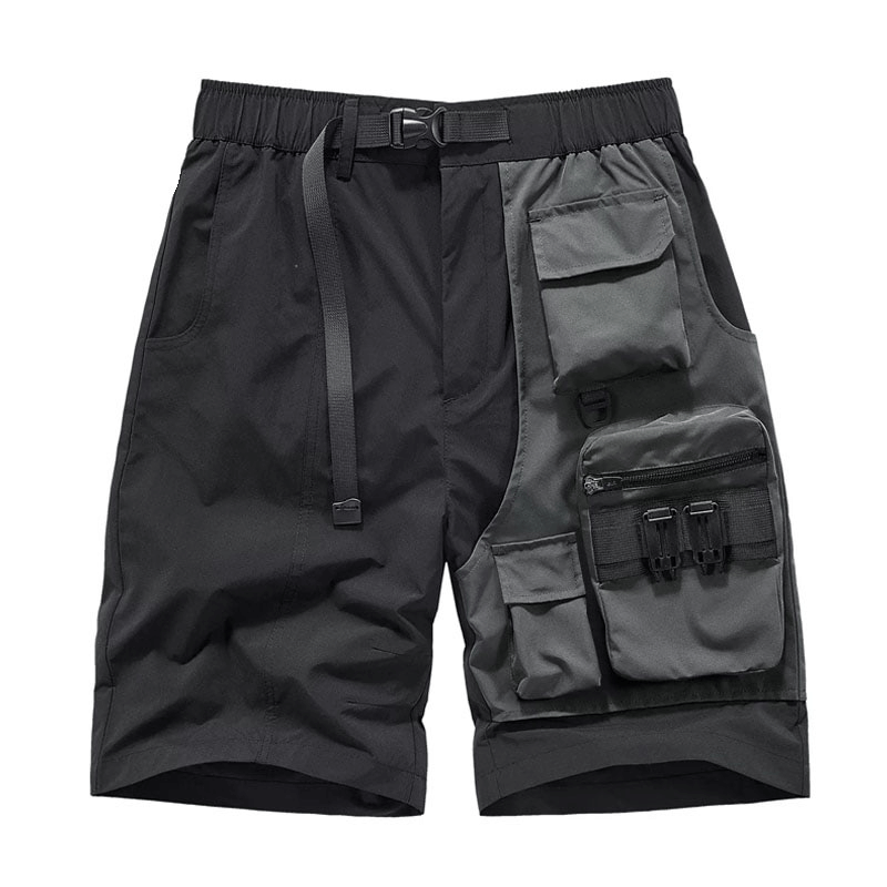 Male Tactical Multi Pockets Straight Shorts / Alternative Fashion Patchwork Clothes