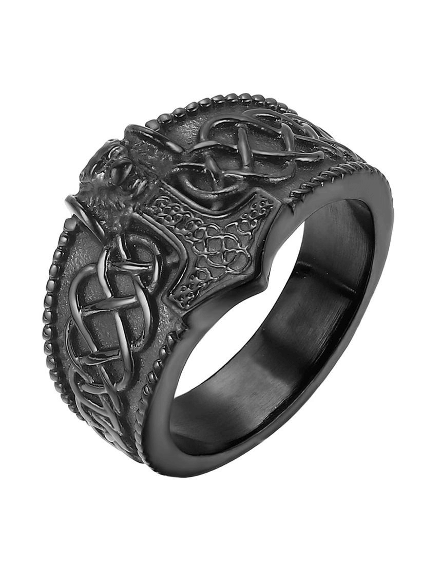 Male Thor's Hammer Celtic Ring / Fashion Men's Stainless Steel Rings / Amulet Jewelry for Men
